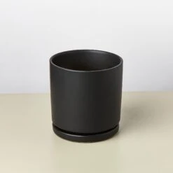 Cylinder Planter -Plant house Supplies pot attachedsaucerblackmatte
