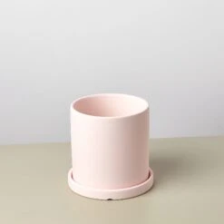 Matte Finish Cylinder Planter With Saucer -Plant house mattepotpink