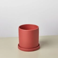 Matte Finish Cylinder Planter With Saucer -Plant house mattepotrust